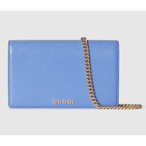 Gucci Inscription Script Leather Wallet On Chain Blue 772643